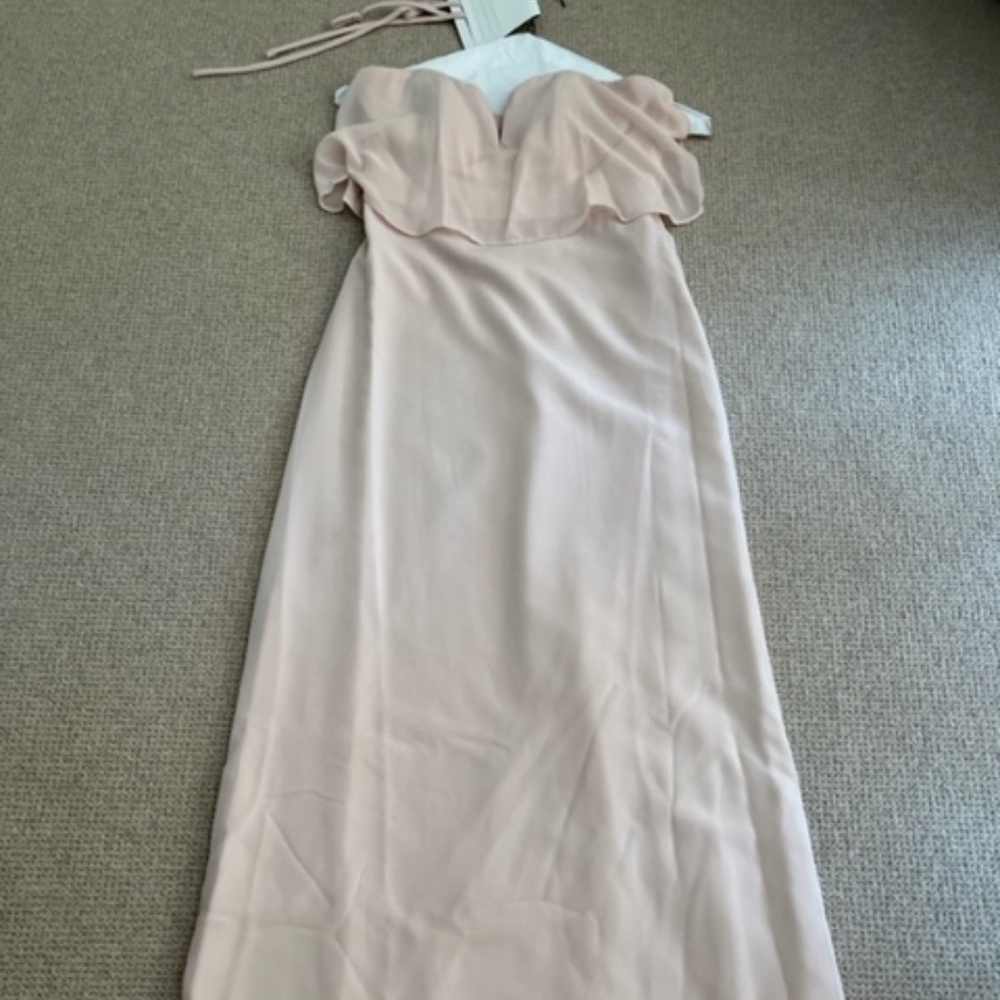 Adrianna Papell; long dusty; pale pink; strapless optional; size 4